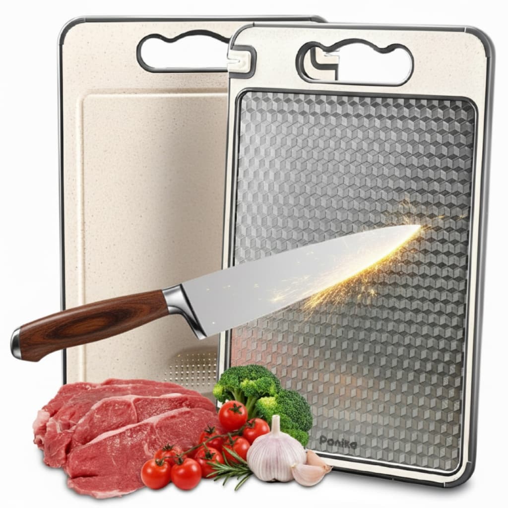 Tabua De Carne Aço Inox Dupla Face Tábua De Corte Antibacteriana Tábua De Cortar Carne Inox 3 Em 1