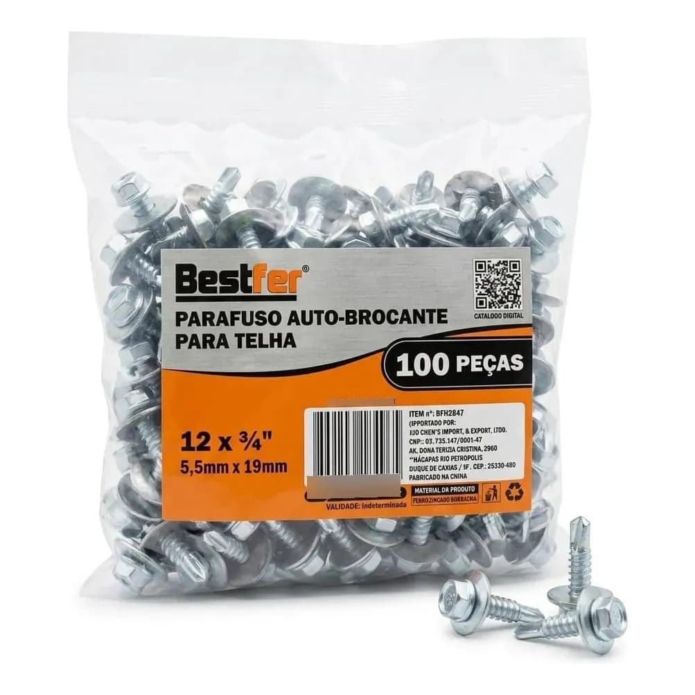 Parafuso Auto Brocante Sextavado 12x3/4- 5,5x19mm Kit 100
