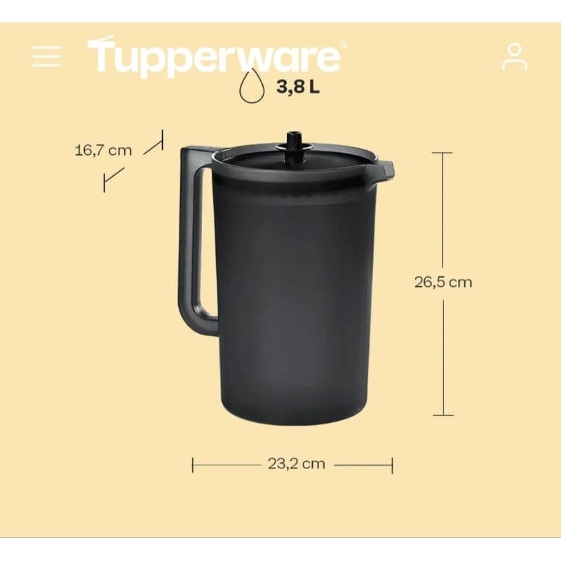 JARRA GRANDE PARA SUCO, ÁGUA 3,8 LITROS DA TUPPERWARE ORIGINAL, PRETO
