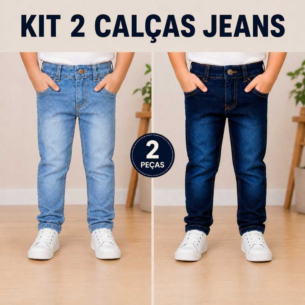 Kit 2 Calças Jeans Ajustavel Infantil Menino com Elastano Regulagem