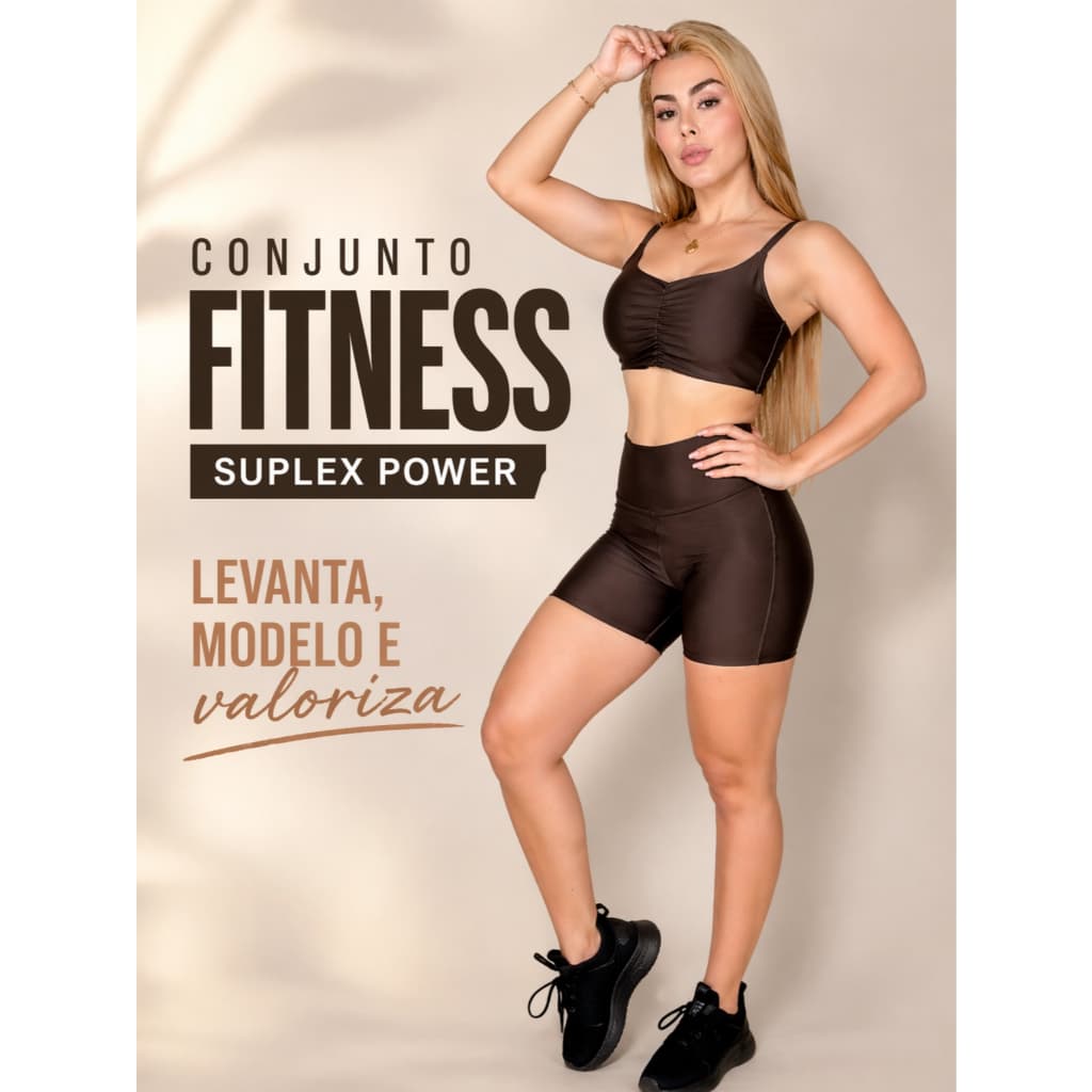 Conjunto Fitness Feminino Short Meia Coxa Top Alcinha com Bojo Roupa Academia Suplex Power Premium