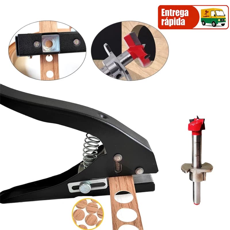 Alicate Furador para Fita de Borda, 12mm e 15mm para Trabalhos em Marcenaria, C/ Broca escareadora