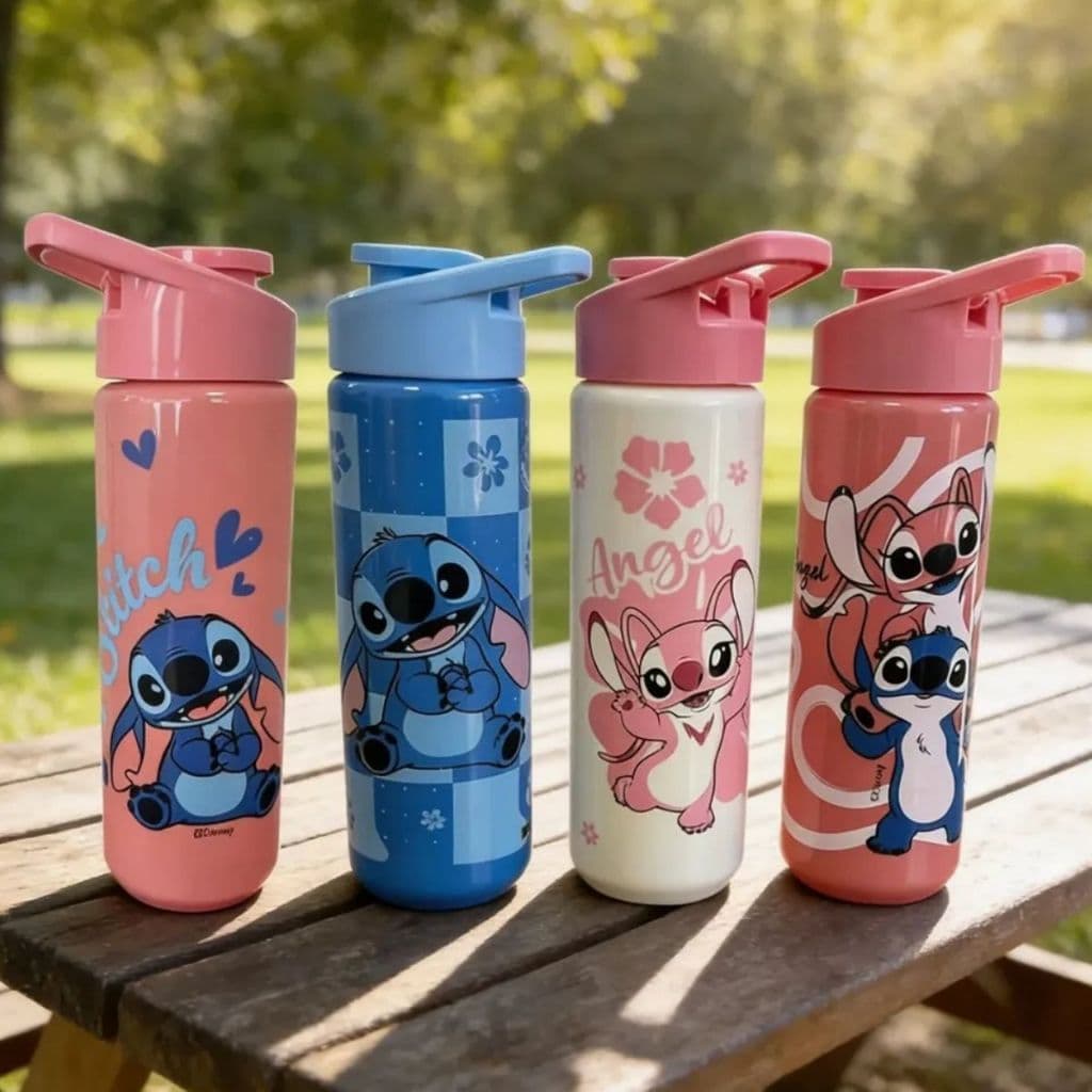 Garrafa Plastica Stitch Angel Squeeze 700ml Infantil Garrafinha Stitch Namorada Volta as aulas