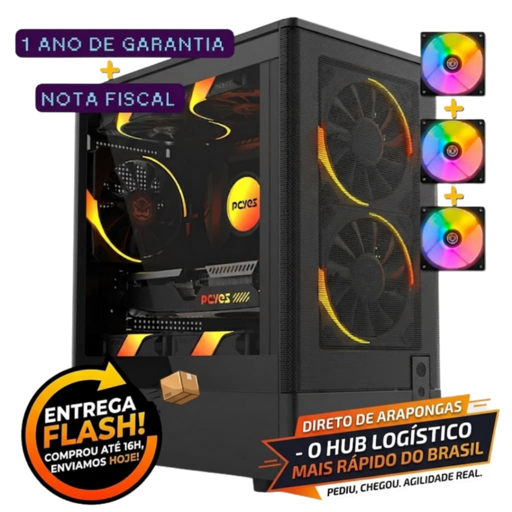 Gabinete Gamer Pcyes Kauri Black Vulcan Até 3 Fans NOVO NOTA FISCAL