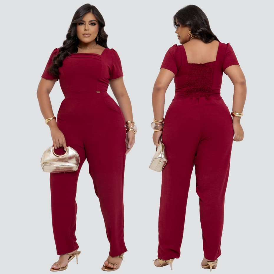 Macacão Longo Plus Size Forrado Duna Com Bolsos e Mangas Moda Feminina Evangélica
