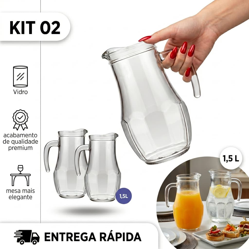 Kit Jogo de 2 Jarras de vidroTango 1,5L Nadir Figueiredo a Pronta Entrega