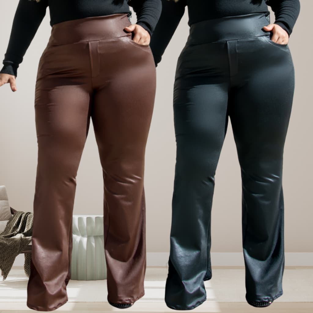 Calça Plus Size Flare Cirrê Legging Bolso Acinturada Tecido Grosso