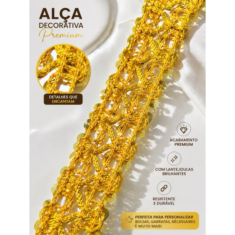 Passamanaria Alça Decorativa Amarela com Lantejoulas