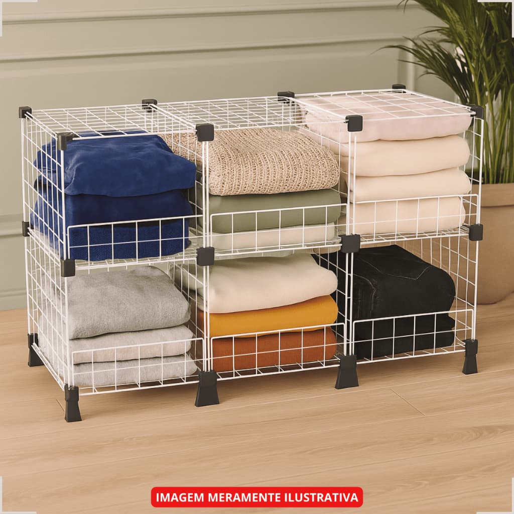 Estante Aramada 6 Nichos com Aparador Estrutura Modular Organização Lavável e Prática