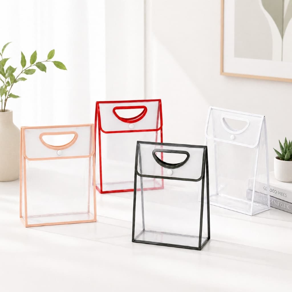 Sacola Transparente Alça Borda Lembrancinha Presente 31cm Com Botão