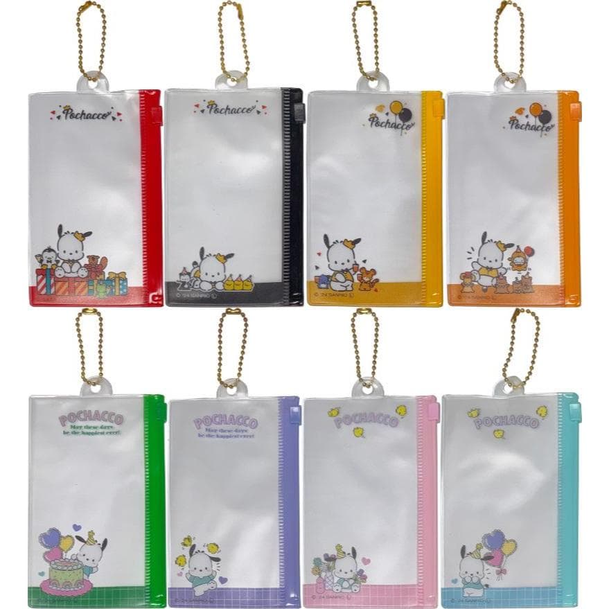 【Direct from Japan】Sanrio Pochacco Flat Vinyl Slider Small Case Pouch 8(W)×13(H) cm with Ball Chain (Red, Black, Yellow, Orange, Green, Blue, Pink, Light Blue)