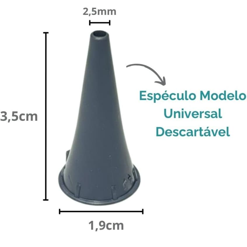 Kit 20 Ponteira Espéculo Auricular Descartável para Otoscópio Universal 2,5mm Cone Ouvido