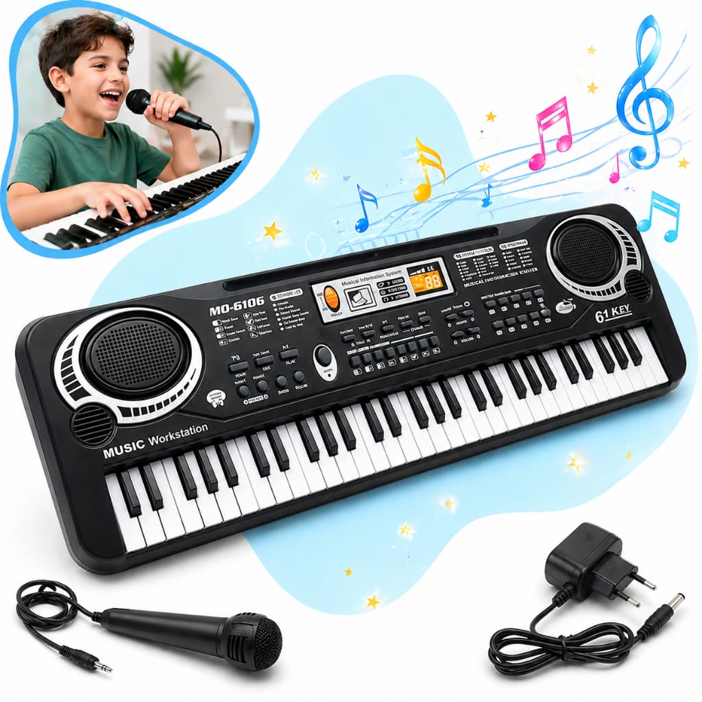 Teclado Piano Musical 61 Teclas Infantil C/ Microfone 1 Falante Gravador Educativo Iniciante Kizumba