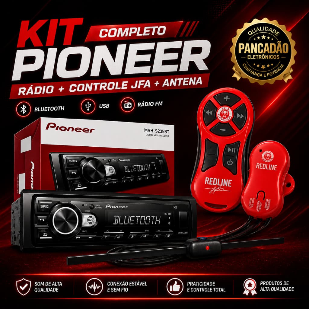 Aparelho de Som Pioneer Mvh-s235ui Usb Radio Fm Bluetooth + Controle 1200 metros Jfa Red line