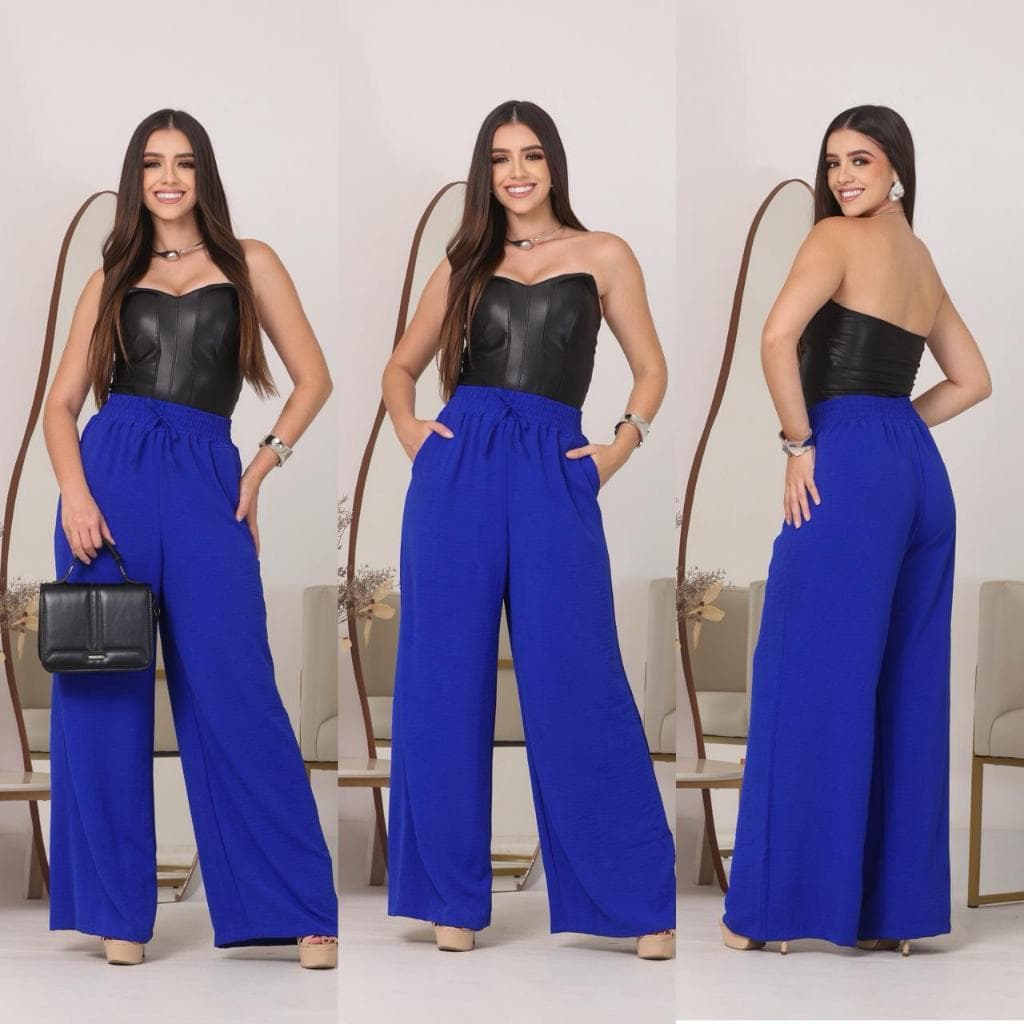 Calça Pantalona Feminina Cintura Alta Com Bolso Tecido Duna Tendencia 2026