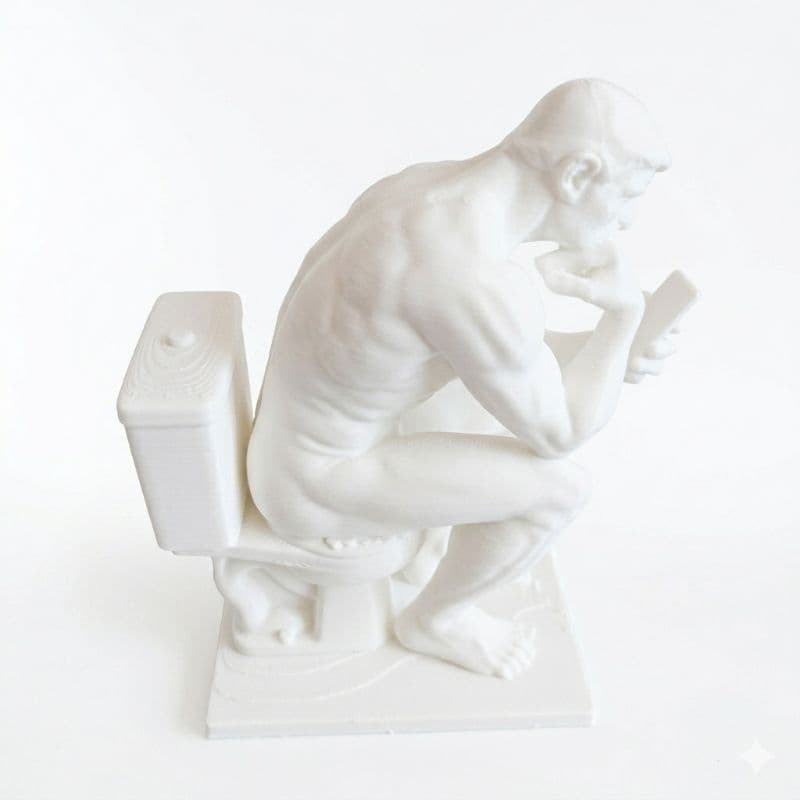 Estátua O Pensador Moderno No Vaso Sanitário Com Celular - Decoração Criativa Escritório Banheiro Geeks Meme 3D