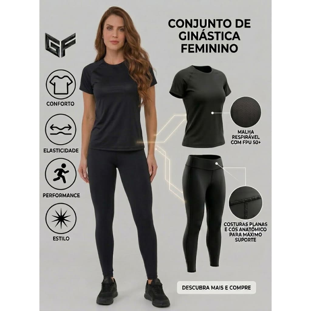 Conjunto de Academia Feminina Calça Legging + Camisa Dry Fit - Conjunto para Academia Feminino Moda 2026 Premium