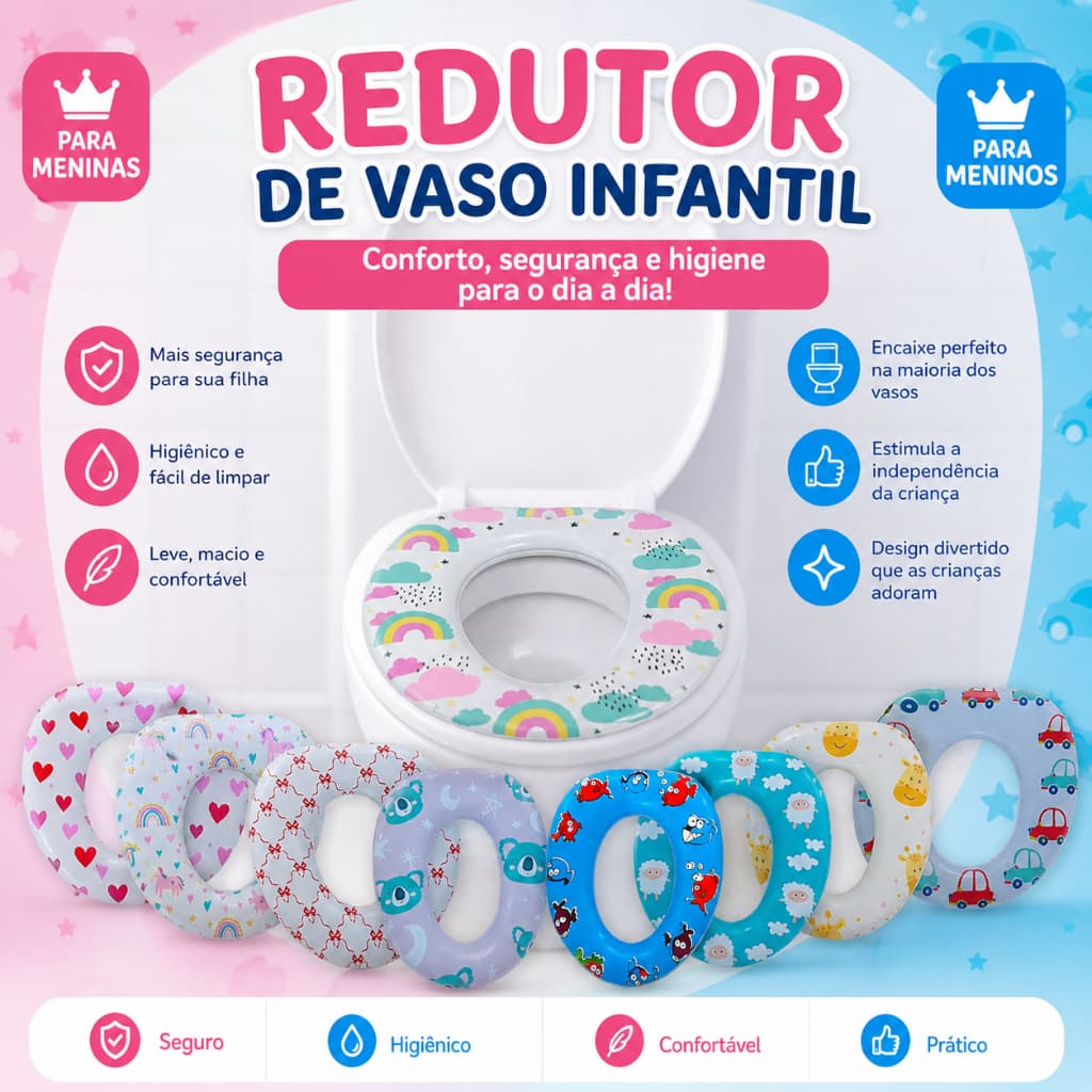 Assento Infantil Redutor Vaso Sanitário Troninho Almofadado Acolchoado Suporte Para Criança Troninho