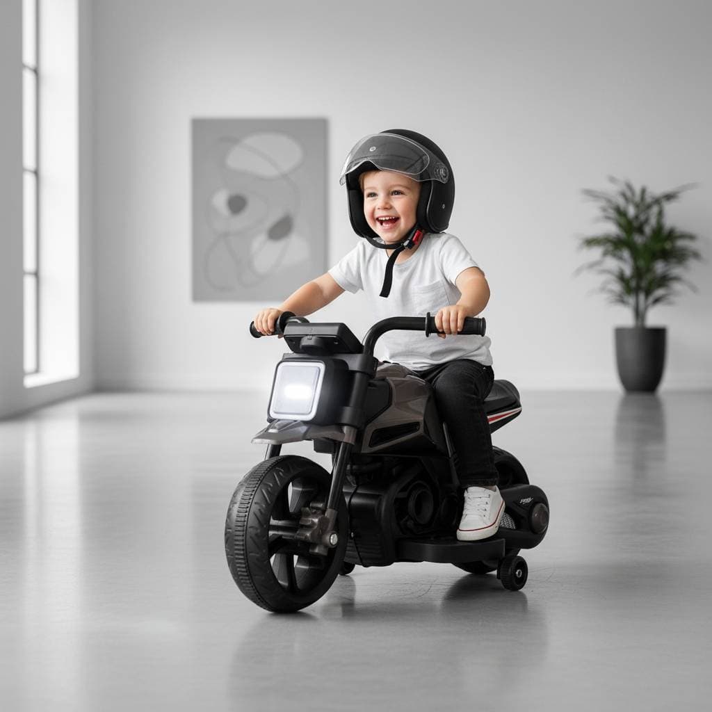 Moto Elétrica Infantil 6V Dark Rider Preta LED Rodinhas Segurança Criança +3 Anos