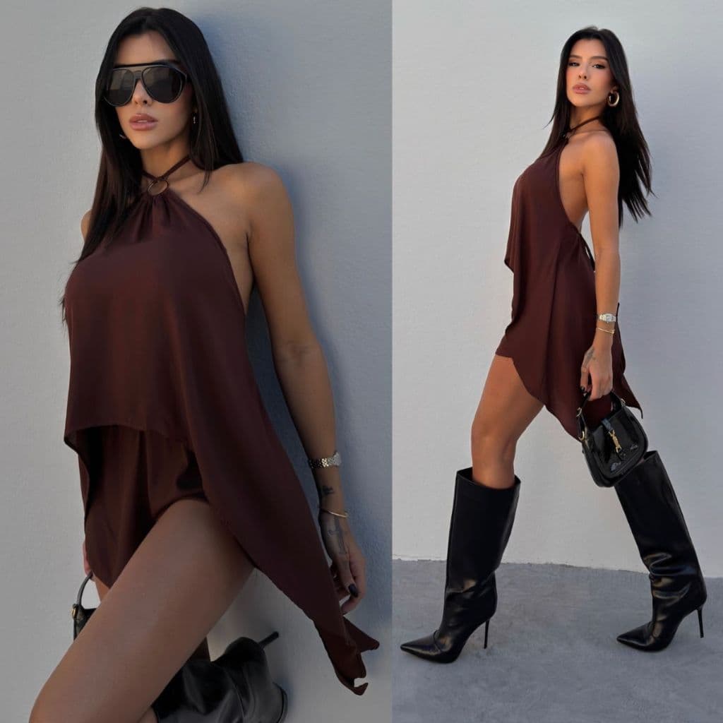 Conjunto Feminino Soltinho Elegante com Blusa Assimétrica Frente única e Short