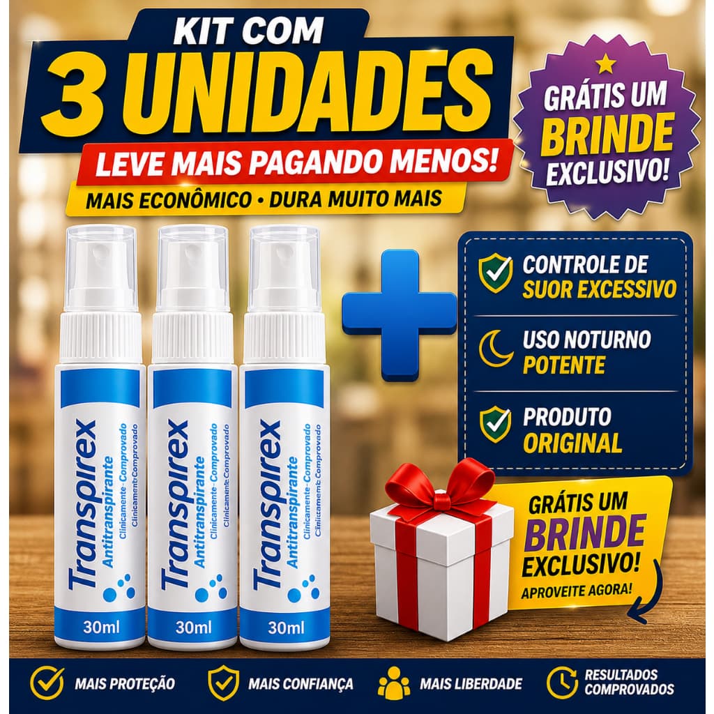 Kit com 3 Transpirex Desodorante Spray Antitranspirante Hiperidrose