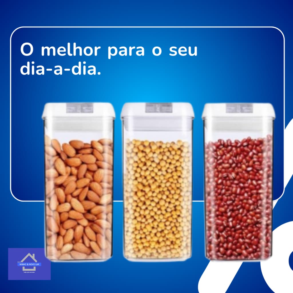 Kit 3 Potes Herméticos 1200ml Plástico para Alimentos Armazenamento Mantimentos Cozinha Organização