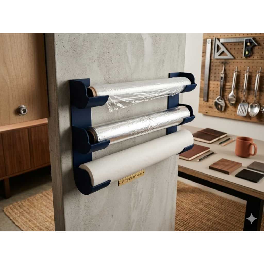 Suporte Para Rolos Papel Alumínio Filme PVC e Papel Manteiga Organizador Com Fita Dupla Face 3M