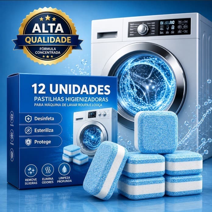 Pastilhas Limpeza Máquina De Lavar Roupa Lava Louças Remove Odor Kit 12 Unidades