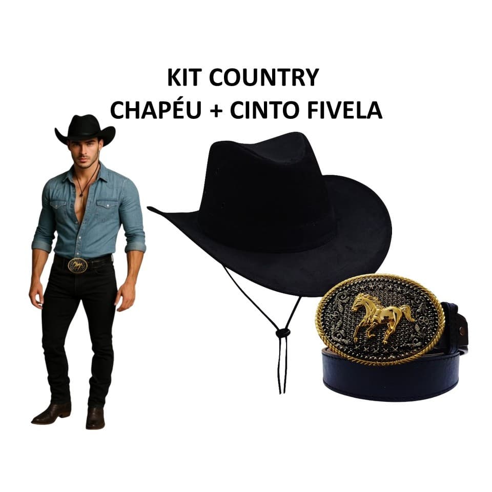 Kit Country Cinto Fivela + Chapéu Cowboy Sertanejo Cavalgada Festa Junina