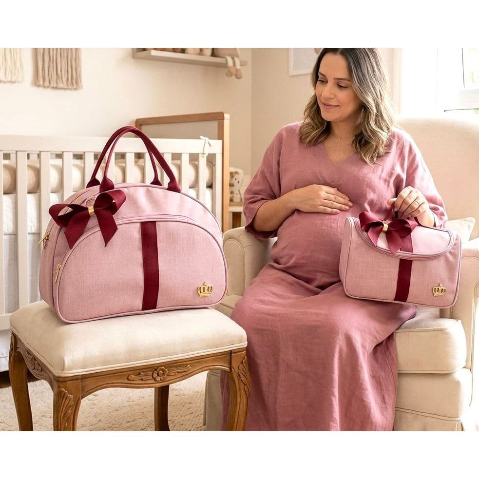 Bolsa Maternidade Lateral G Rosa / Bordo + Bolsa Maternidade Bebe