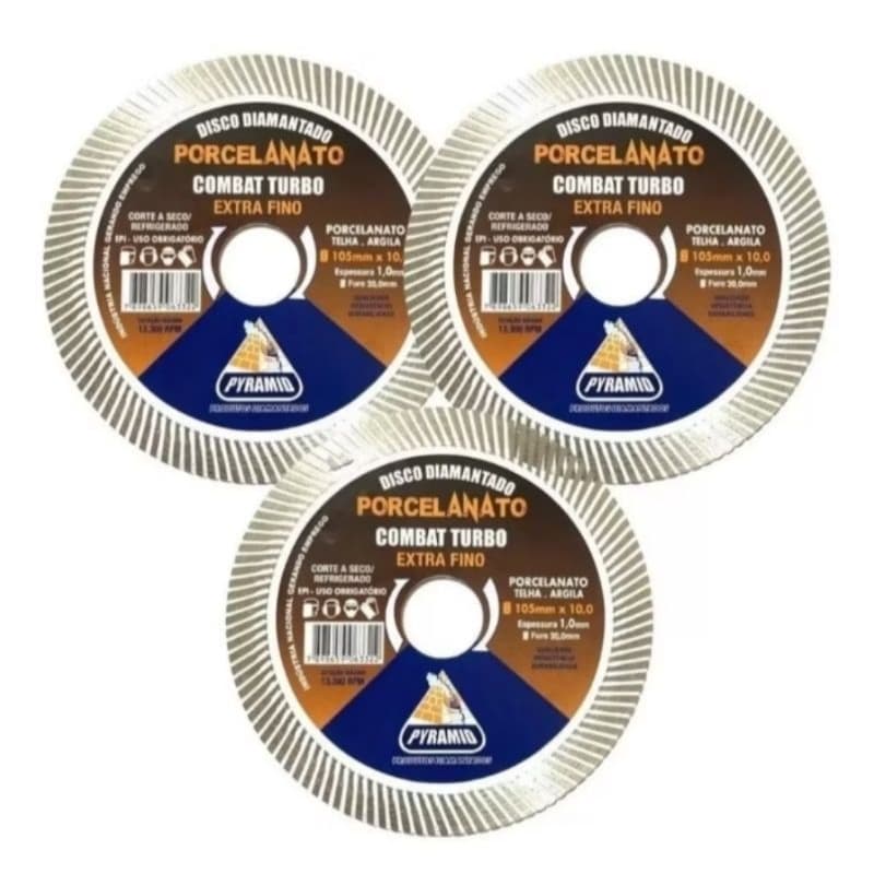 Kit 3 Unidades Disco de Porcelanato Ultra Fino 105mm Serra Mármore Corte Máquina Turbo p/ Makita