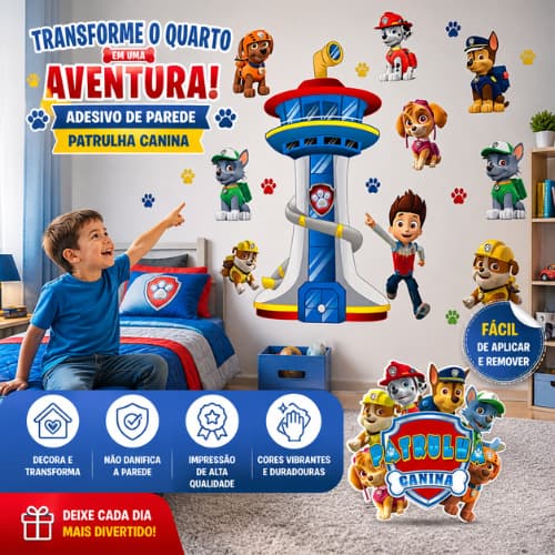 Adesivo de Parede Grande Patrulha Canina Patrow Skye Rider Chese Decoração Quarto Infantil