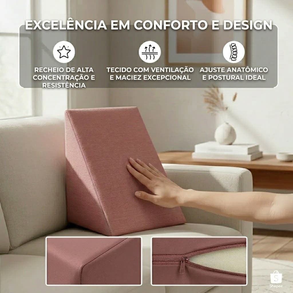Travesseiro Antirefluxo Encosto Apoio Lombar e Pernas Pós Cirurgico Capa com Zíper Leitura Descanso Repouso Ortopédico
