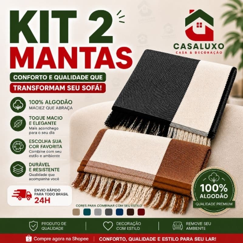 Kit 2 Mantas Para Sofá Gigante 2,10x1,20m 100% Algodão Protetora Decorativa Capa De Sofá Artesanal