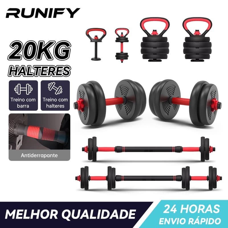 Brinde: munhequeira Kit Halteres Ajustável 6 em 1 Barra, Anilha e Kettlebell Musculação