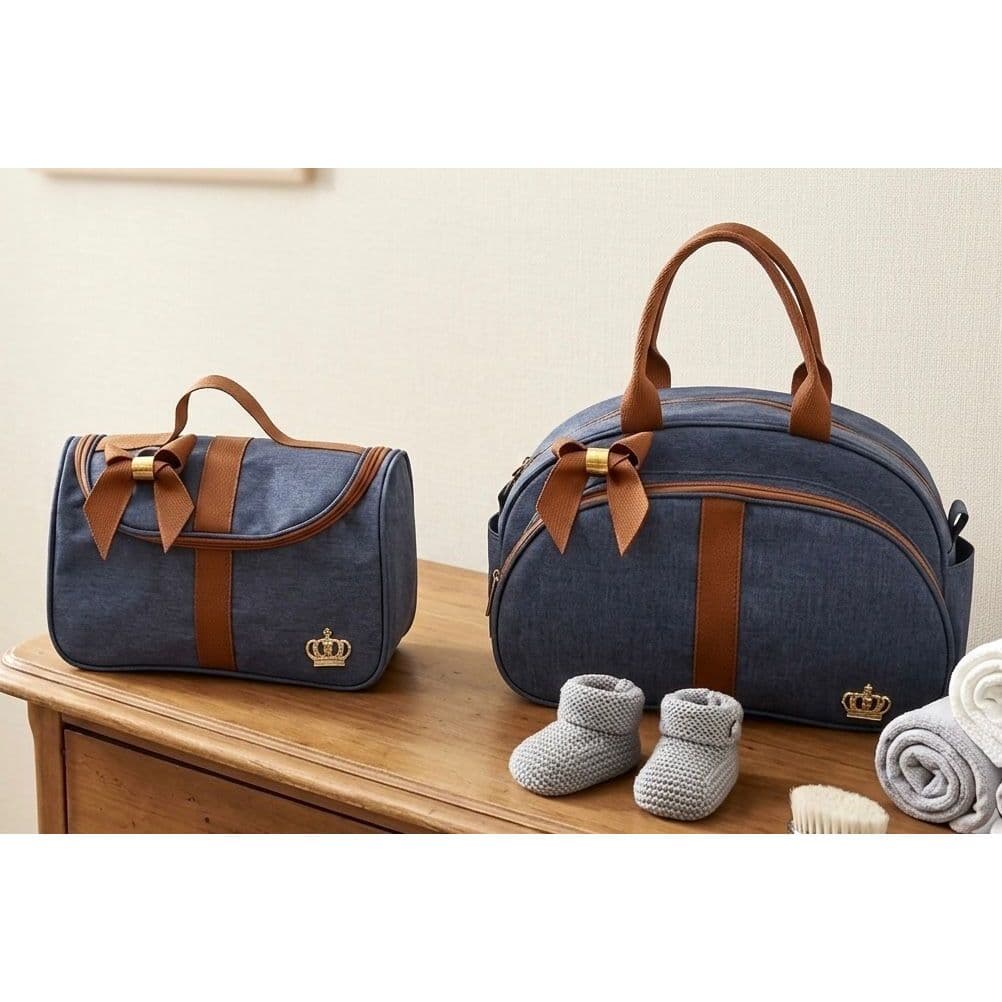 Bolsa Maternidade Lateral G Azul/Marron + Bolsa Maternidade Bebê M