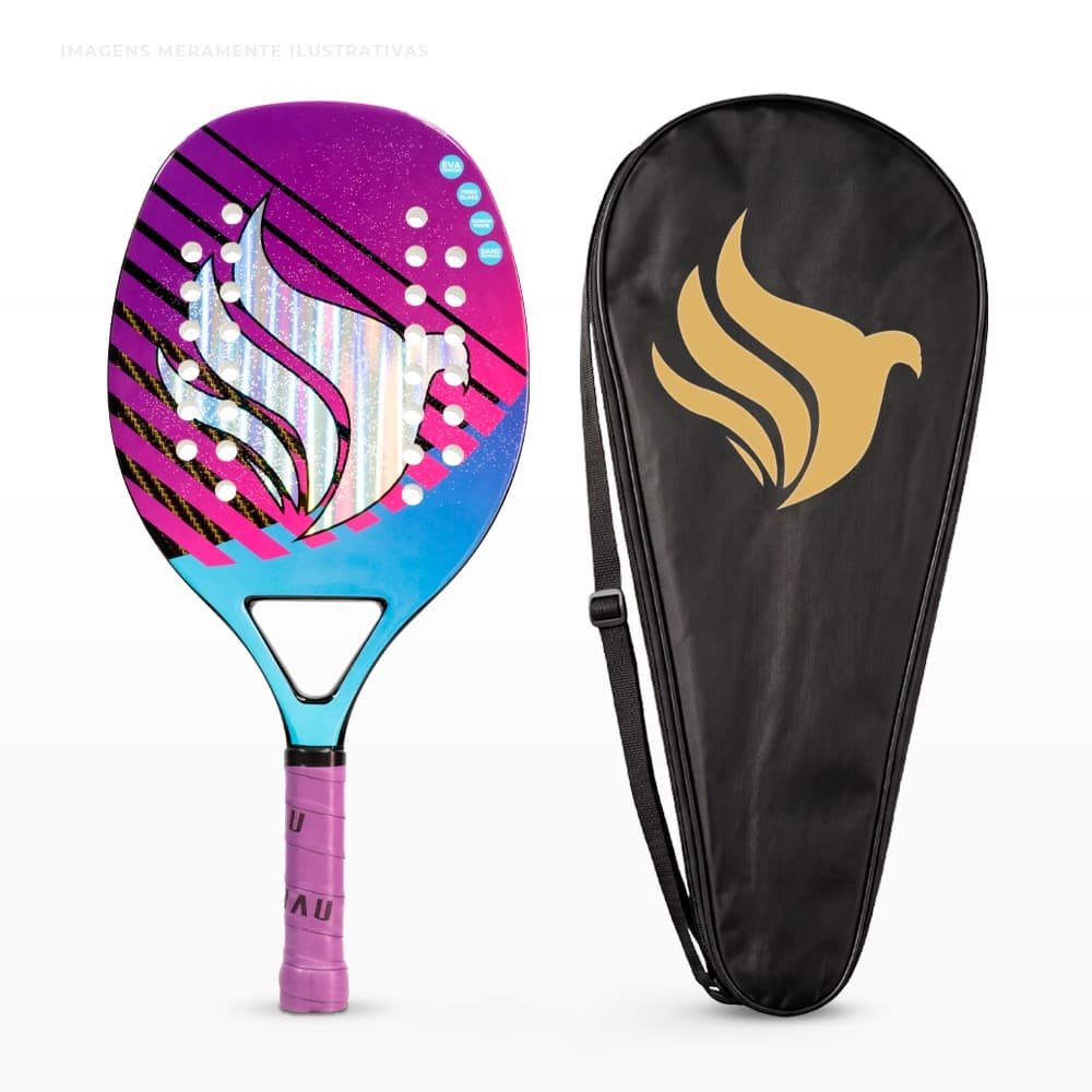 Raquete de Beach Tennis Pichau Midnight Miami Face Fiberglass 26 Furos, PES-RKT-MM