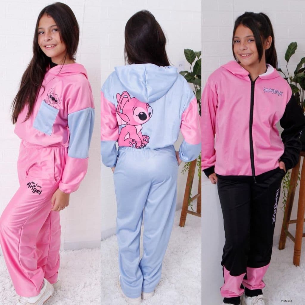 Conjunto Infantil Menina Moletinho Stitch ou Angel Calça e Casaco