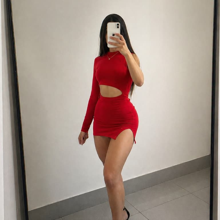 Vestido Curto Manga Longa com Fenda Suplex Premium Moda Gringa (LUANA)