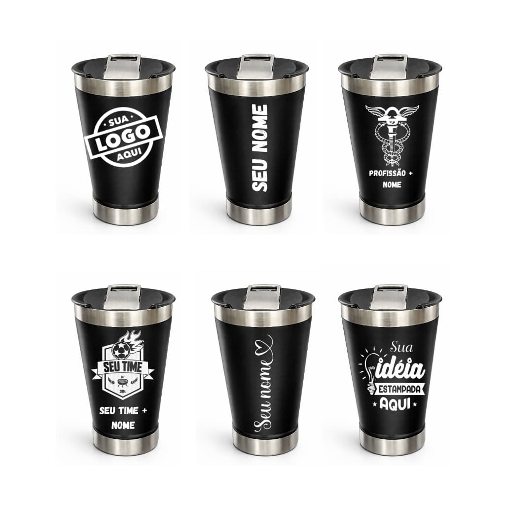 kit 10 Copo Térmico Personalizado gravação 1 lado - logo+ nome 473ml – Com Tampa e Abridor Brinde perfeito.