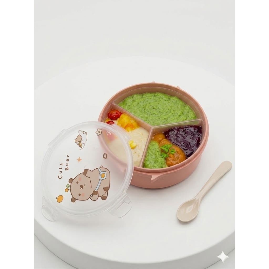 Marmita Infantil Com Divisórias E Colher Pote Lancheira Escolar Bebê Papinha Introdução Alimentar Livre BPA 1 U