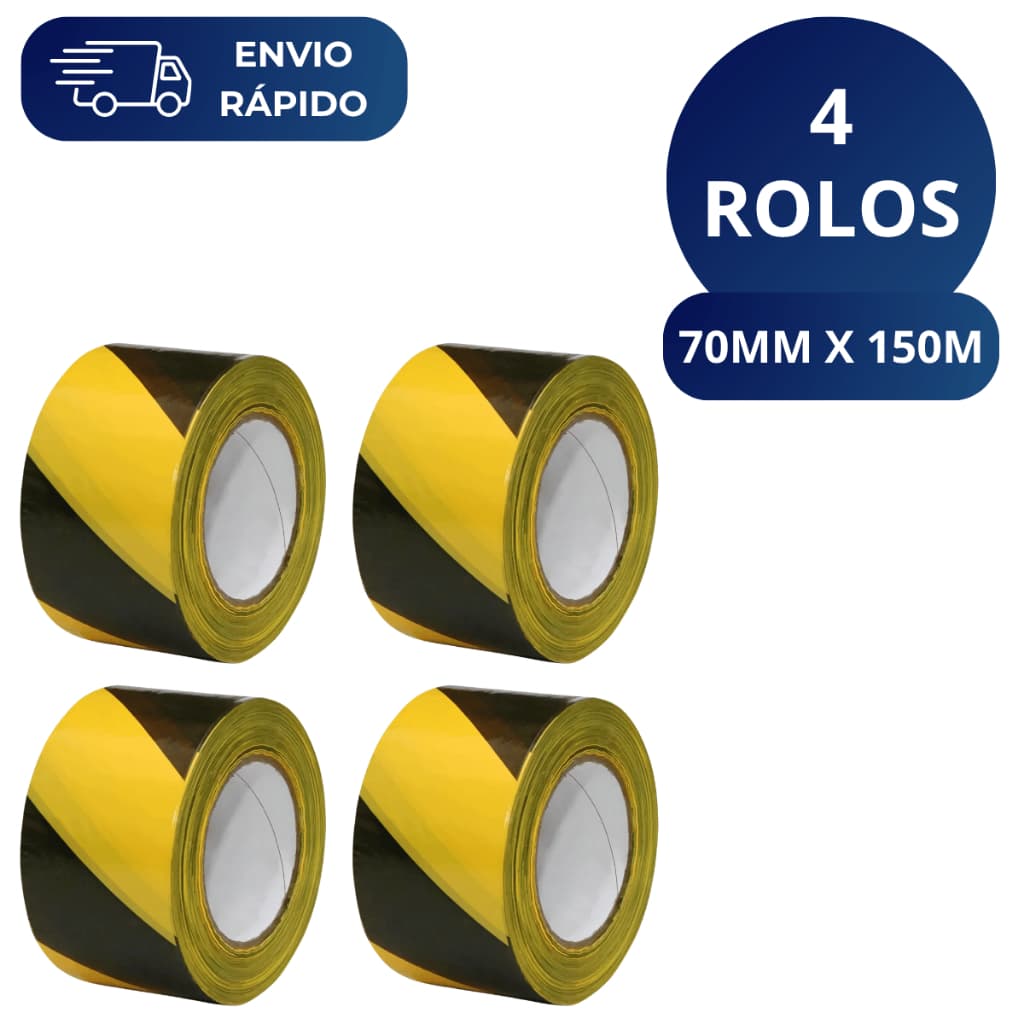 Kit 4 Fita Zebrada Amarela e Preta 70mm X 150 Metros Para Isolamento Sinalização Interdição Obras