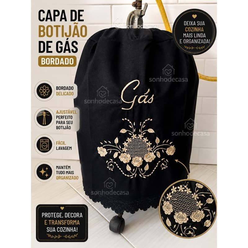 Capa para Botijão de Gás Bordada Decorativa Cozinha Disponível em Várias Cores