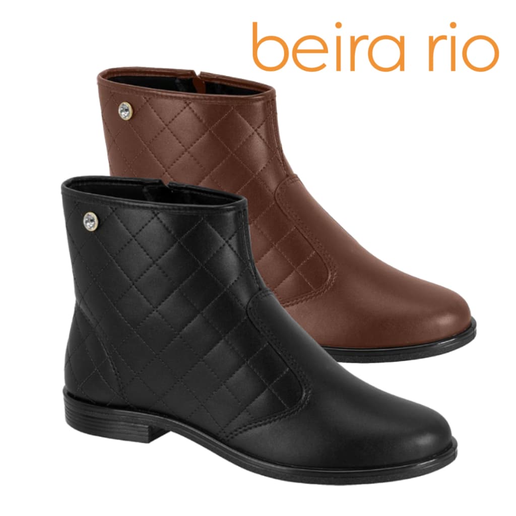 Bota Feminina Casual Beira Rio Cano Curto Salto Grosso Ziper Confortável Original