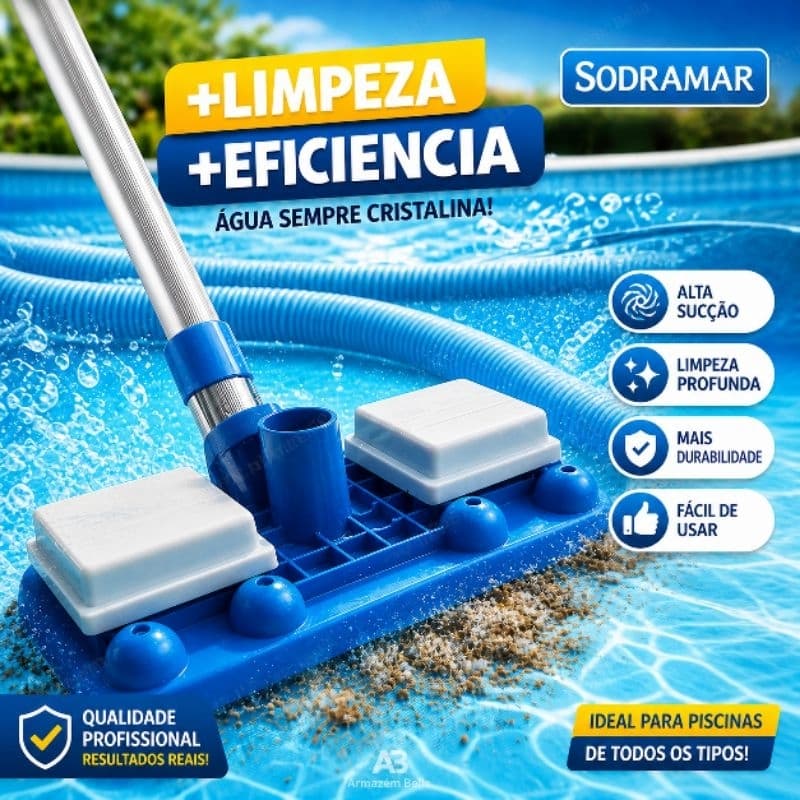 Aspirador Piscina Sodramar 8 Rodas Esfera Profissional Sucção Limpeza Fundo Alvenaria Fibra Vinil