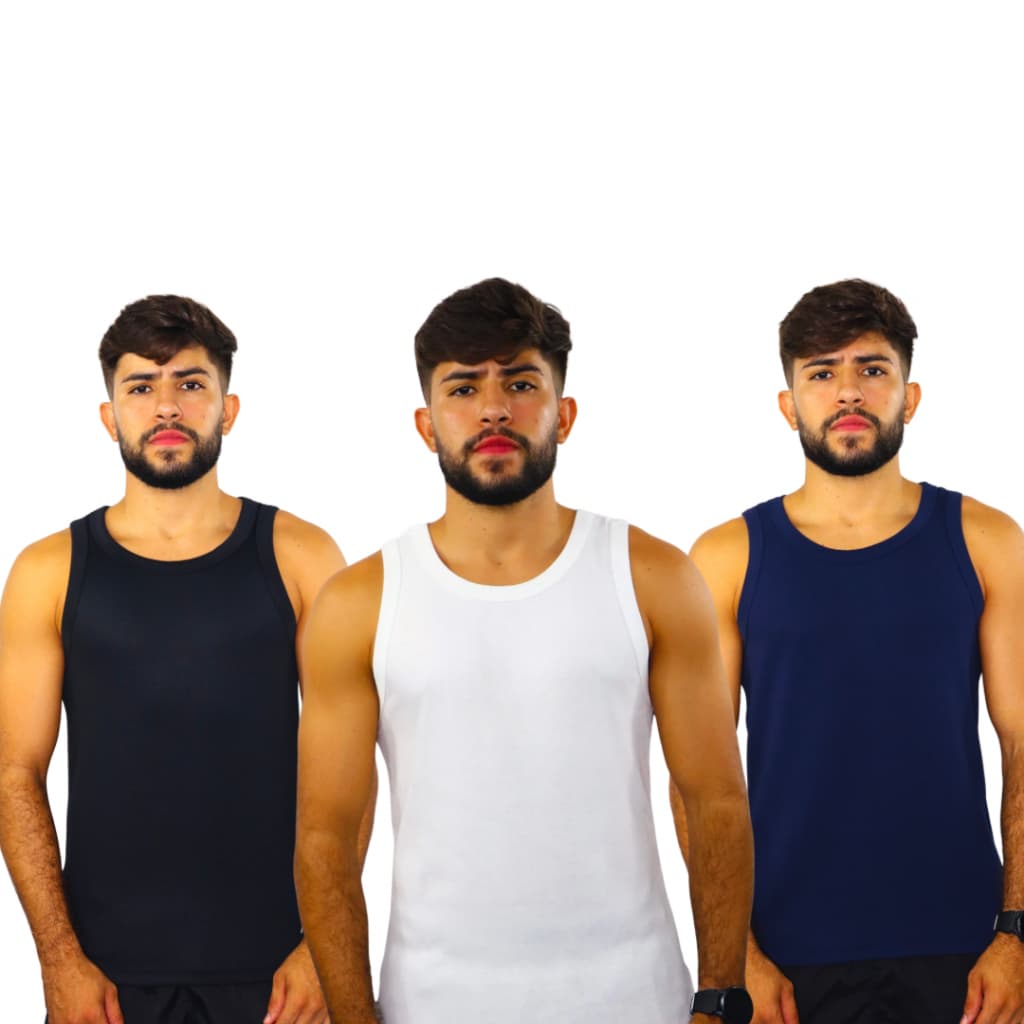 Kit 3 camiseta Regata Masculina Slim Canelada Americana Algodão Elastano | Premium | Dia a dia | Academia