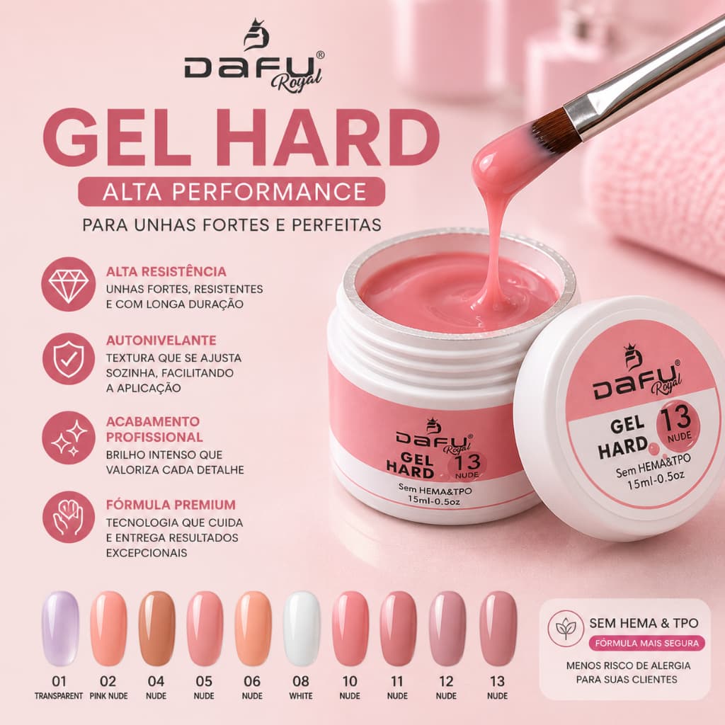 Gel Unha Dafu 15ml Construtor HARD UV/LED Free de TPO e HEMA
