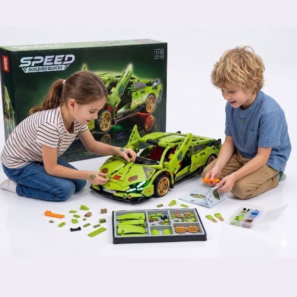 Carro Esportivo de Montar 426 Peças Tipo Lego Speed Building Blocks  Supercarro verde Detalhado com Portas Funcionais