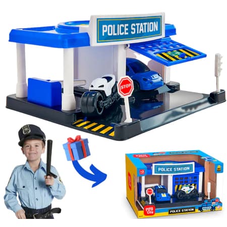 ESTAÇÃO POLICIAL CARRINHO + MOTINHA - BRINQUEDO MENINO - BS TOYS - 579