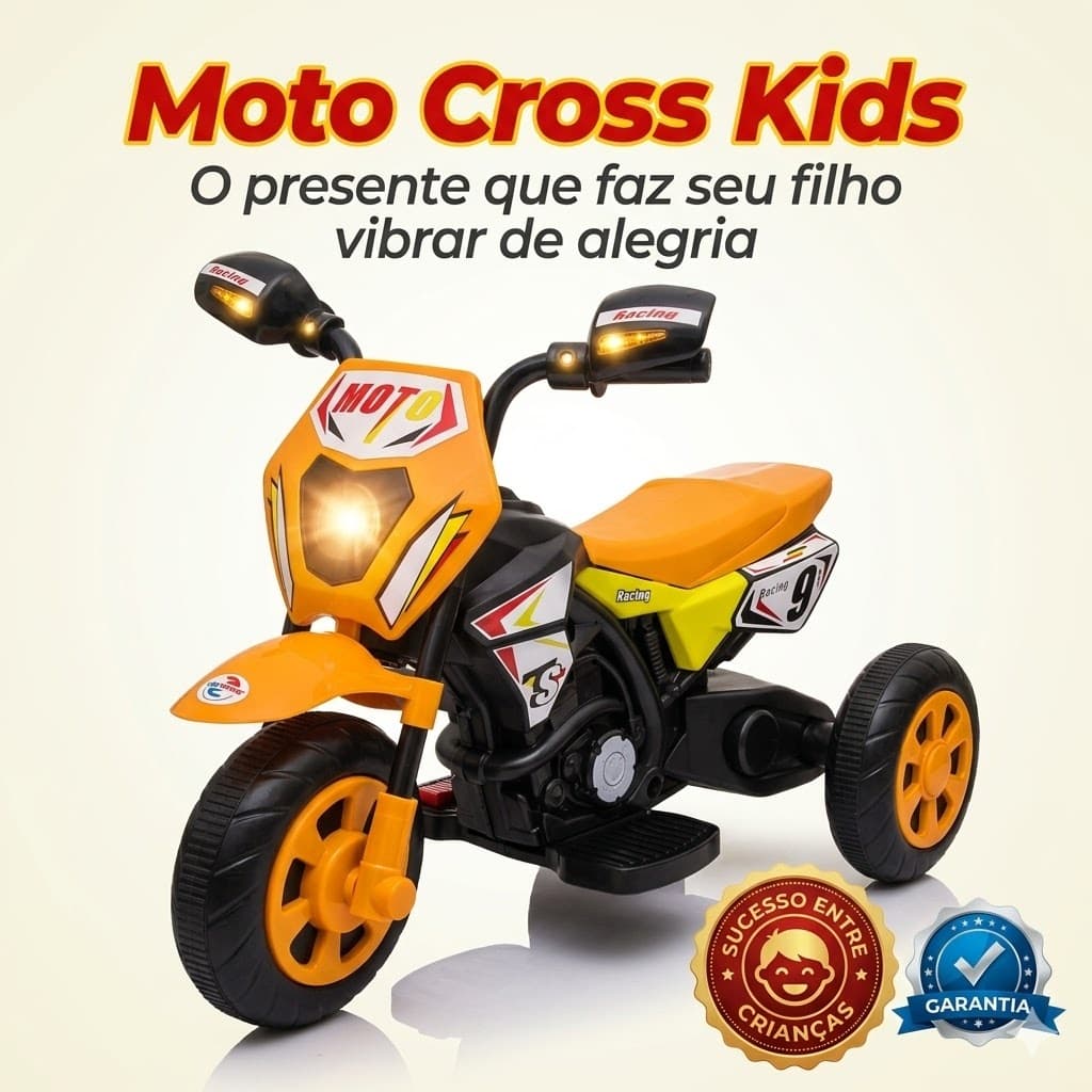 Motocicleta Eletrica Infantil Cross Luz Led Design Moderno Laranja Moto cross kids